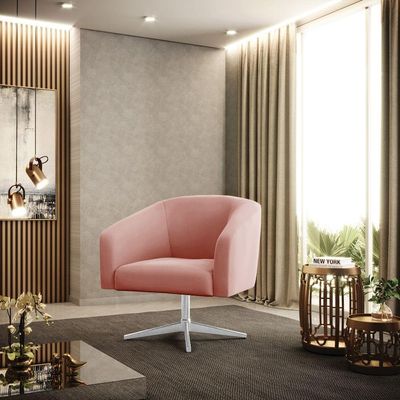 Poltrona Giratória Stella Veludo Base Cromada Rose