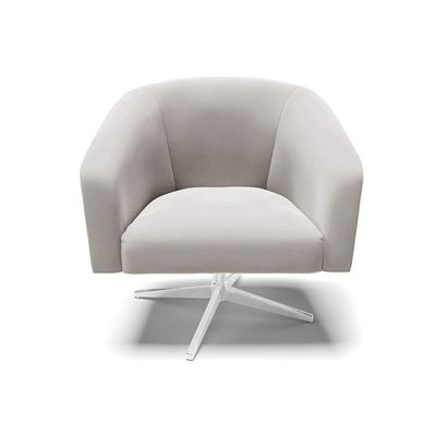 Poltrona Giratória Stella Veludo Cinza Base Cromada