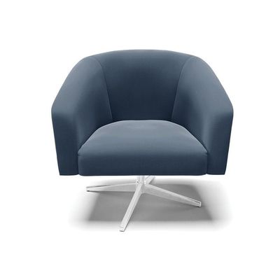 Poltrona Giratória Stella Suede Base Cromada Azul Marinho