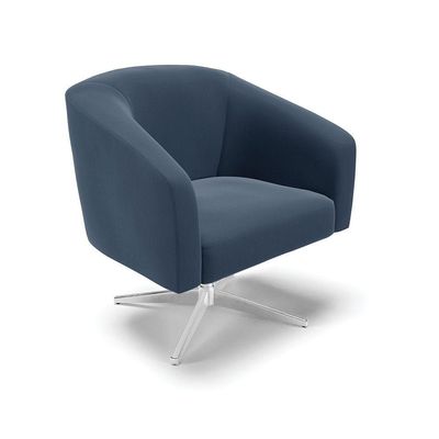Poltrona Giratória Stella Suede Base Cromada Azul Marinho