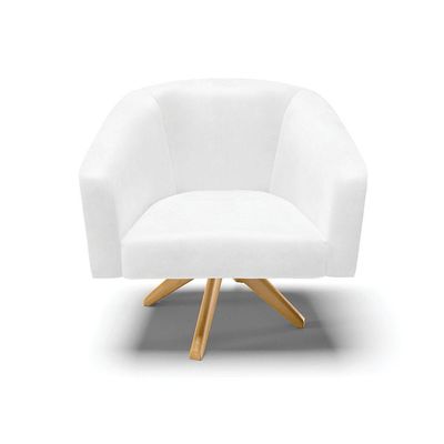 Poltrona Giratória Stella Corano Branco Base Madeira Ma30