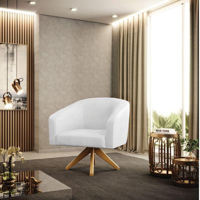 Poltrona Giratória Stella Corano Branco Base Madeira Ma30