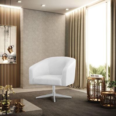 Poltrona Giratória Stella Corano Branco Base Cromada