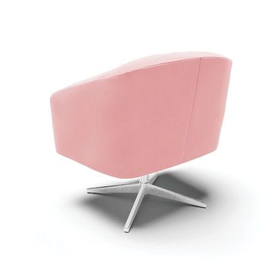 Poltrona Giratória Stella Suede Base Cromada Rosa Bebê
