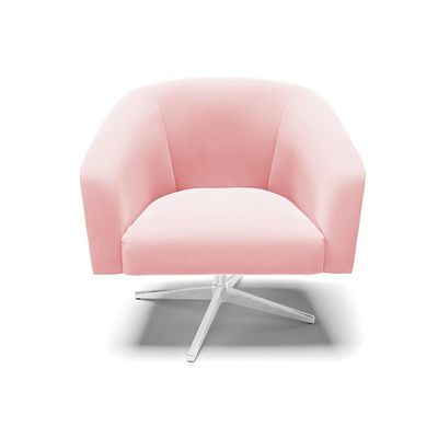 Poltrona Giratória Stella Suede Base Cromada Rosa Bebê