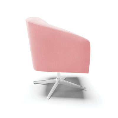 Poltrona Giratória Stella Suede Base Cromada Rosa Bebê
