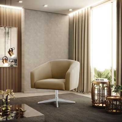 Poltrona Giratória Stella Suede Base Cromada Marrom Rato