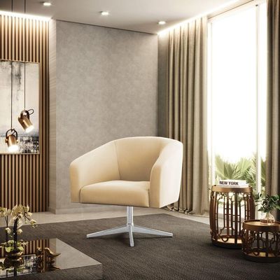 Poltrona Giratória Stella Suede Base Cromada Bege