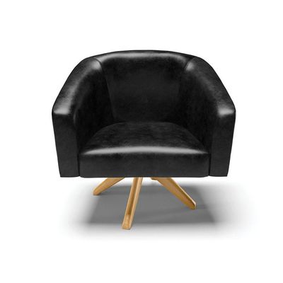 Poltrona Giratória Stella Corano Base Madeira Ma30 Preto