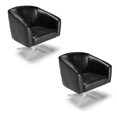 Kit 02 Poltronas Giratória Stella Corano Base Cromada Preto
