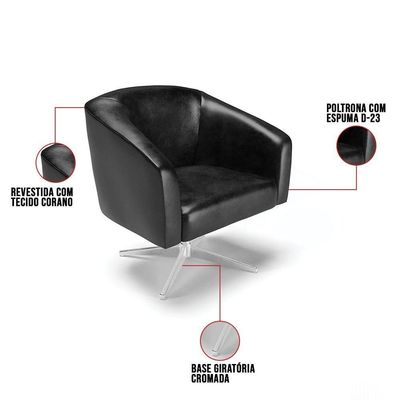 Kit 02 Poltronas Giratória Stella Corano Base Cromada Preto