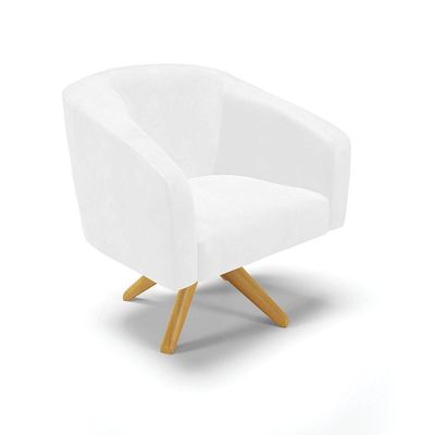Poltrona Giratória Stella Corano Base Madeira Ma30 Branco