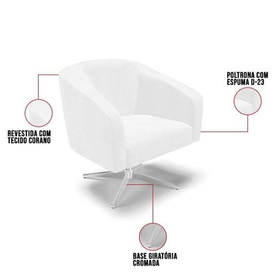 Poltrona Giratória Stella Corano Base Cromada Branco