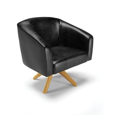 Poltrona Giratória Stella Corano Preto Base Madeira Ma30