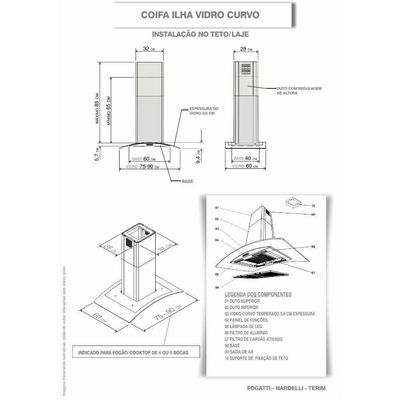 Coifa Ilha 75cm Vidro Curvo Fogatti Inox 110v