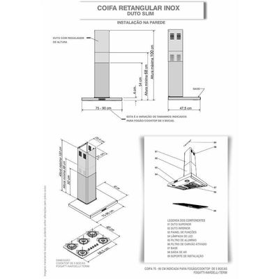 Coifa De Parede 90cm Retangular Duto Slim Fogatti Inox 220v