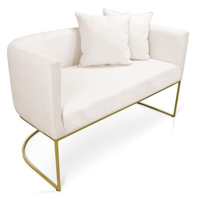 Kit 01 Namoradeira 02 Lugares E 01 Poltrona Paola Linho Areia A27 Base Metálica Dourado