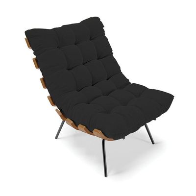Kit 01 Poltrona E 01 Puff Costela Veludo Preto