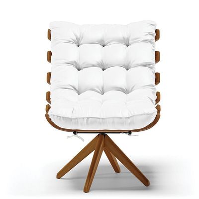 Kit 2 Poltronas Giratória Corino Branco Base Madeira D'rossi