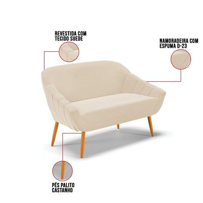 Kit 01 Namoradeira E 02 Poltronas Suede Bege Natural