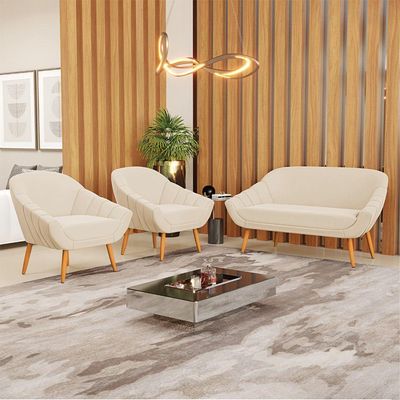 Kit 01 Namoradeira E 02 Poltronas Suede Bege Natural