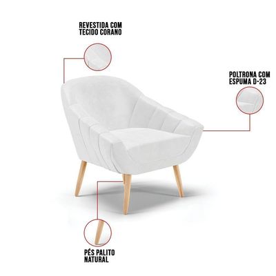 Kit 01 Namoradeira E 02 Poltronas Corano Branco Natural
