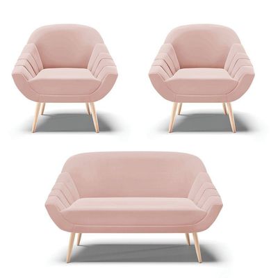Kit 01 Namoradeira E 02 Poltronas Veludo Natural Rose