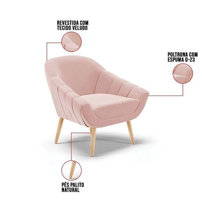 Kit 01 Namoradeira E 02 Poltronas Veludo Natural Rose