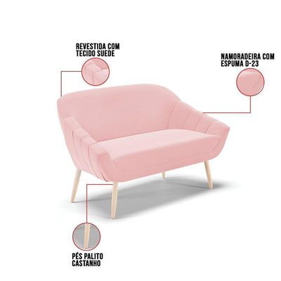 Kit 01 Namoradeira E 02 Poltronas Suede Natural Rosa Bebê