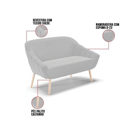 Kit 01 Namoradeira E 02 Poltronas Suede Natural Cinza