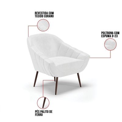 Kit 02 Poltronas Corano Pés Palito Ferro Branco