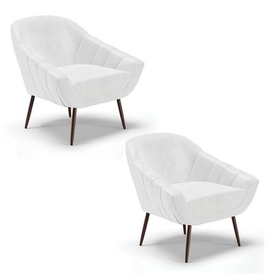 Kit 02 Poltronas Corano Pés Palito Ferro Branco