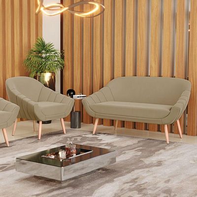 Kit 01 Namoradeira E 01 Poltrona Suede Marrom Rato Natural