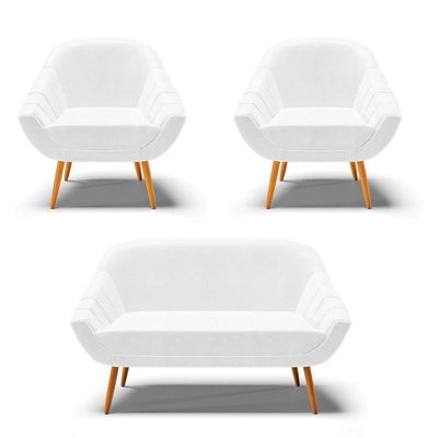 Kit 01 Namoradeira E 02 Poltronas Corano Branco Castanho