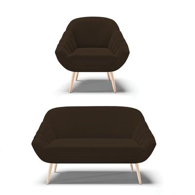 Kit 01 Namoradeira E 01 Poltrona Suede Marrom Natural