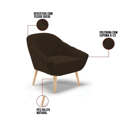 Kit 01 Namoradeira E 01 Poltrona Suede Marrom Natural