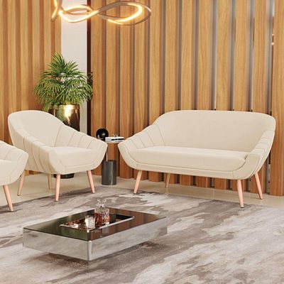 Kit 01 Namoradeira E 01 Poltrona Suede Natural Bege