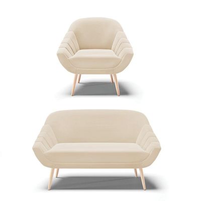 Kit 01 Namoradeira E 01 Poltrona Suede Natural Bege