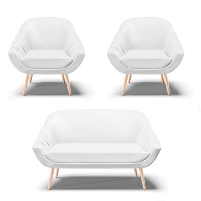 Kit 01 Namoradeira E 02 Poltronas Corino Branco Natural