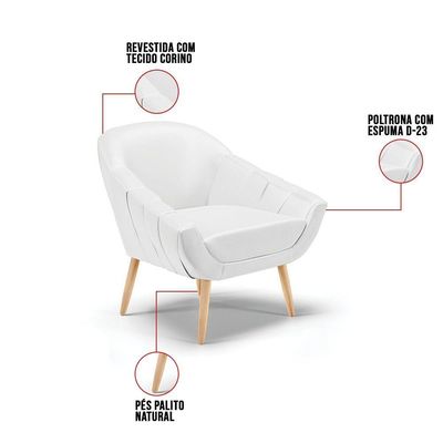 Kit 01 Namoradeira E 02 Poltronas Corino Branco Natural
