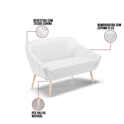Kit 01 Namoradeira E 02 Poltronas Corino Branco Natural