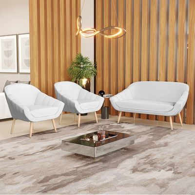 Kit 01 Namoradeira E 02 Poltronas Corino Branco Natural