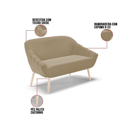Kit 01 Namoradeira E 01 Poltrona Suede Natural Marrom Rato