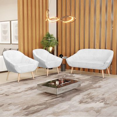 Kit 01 Namoradeira E 02 Poltronas Corano Natural Branco