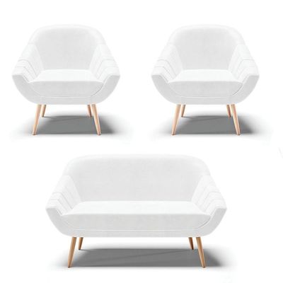 Kit 01 Namoradeira E 02 Poltronas Corano Natural Branco
