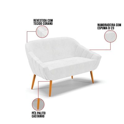 Kit 01 Namoradeira E 01 Poltrona Corano Castanho Branco