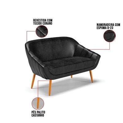 Kit 01 Namoradeira E 02 Poltronas Corano Castanho Preto