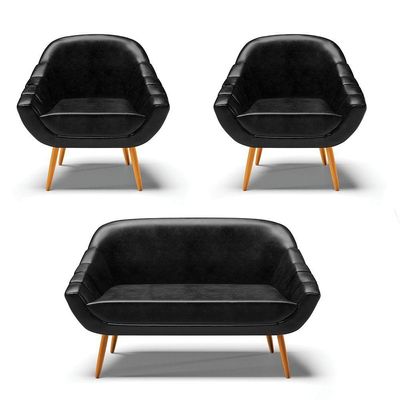 Kit 01 Namoradeira E 02 Poltronas Corano Castanho Preto