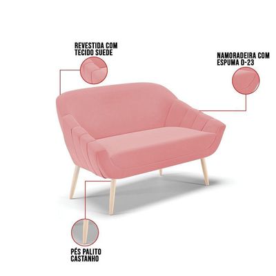 Kit 01 Namoradeira E 02 Poltronas Suede Natural Rose