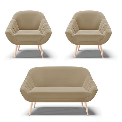 Kit 01 Namoradeira E 02 Poltronas Suede Natural Marrom Rato